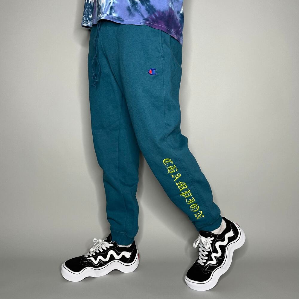 Vintage Y2K Champion Sweatpants Mens L Aqua Blue Reverse Weave Cotton Joggers